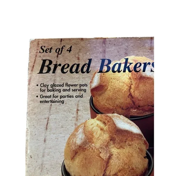 1996 Hearthstone Bread Baker Set 4 Clay Pots Baking Crocks Used - Picture 2 of 16
